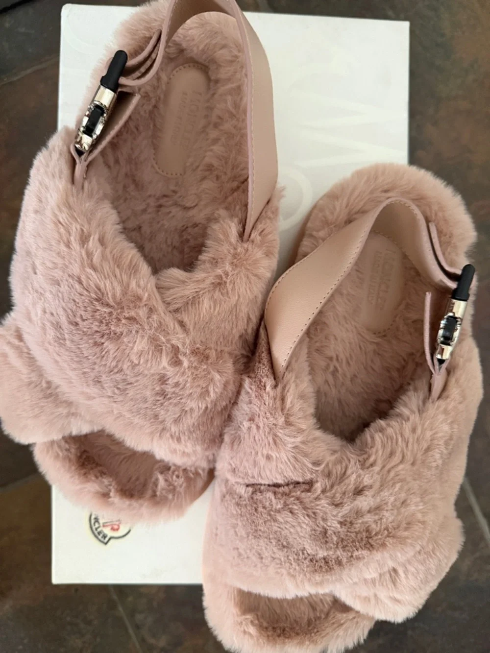 Moncler women’s pink Solarisse fur Sandals - Picture 2 of 9